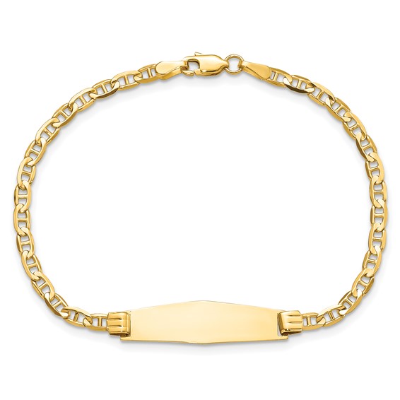 14k Polished Solid Chain/Solid Plate Anchor Link Soft Diamond Shape 24.5x7.5mm Plate 7 inch ID Bracelet