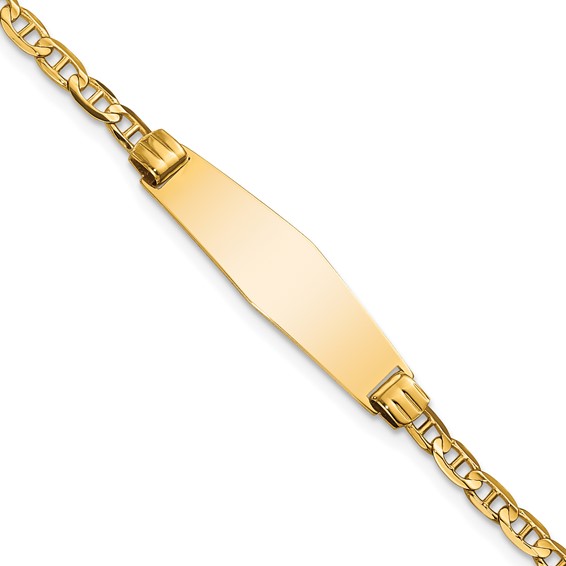 14k Polished Solid Chain/Solid Plate Anchor Link Soft Diamond Shape 24.5x7.5mm Plate 7 inch ID Bracelet