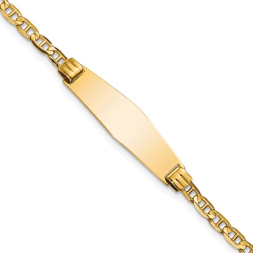 14K Yellow Gold Polished Solid Chain Solid Plate Anchor Link Soft Diamond Shape 24.5x 7.5mm Plate ID Bracelet, 7"