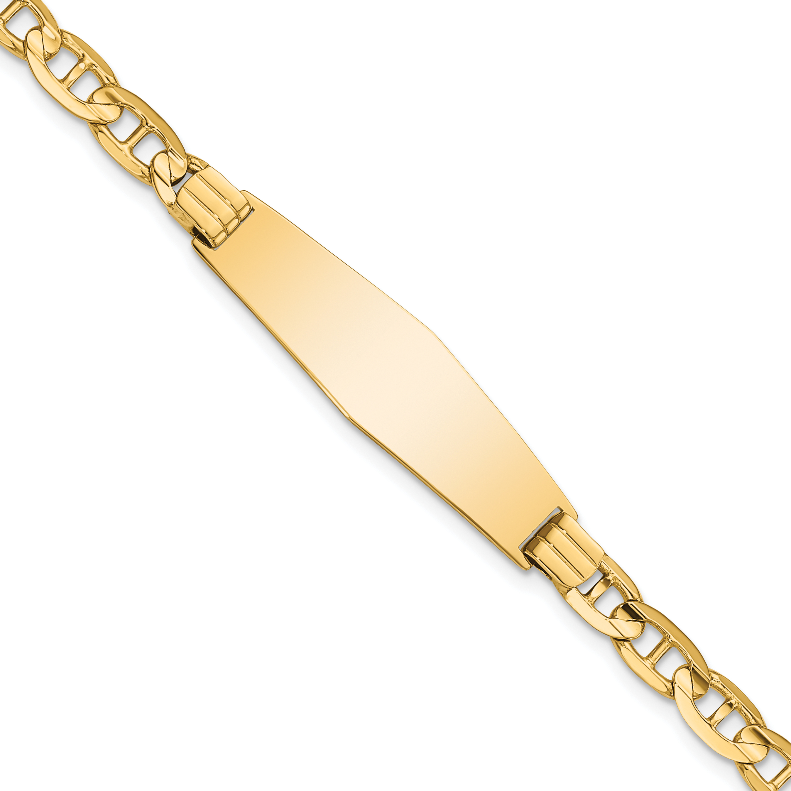 14k Polished Solid Chain/Solid Plate Anchor Link Soft Diamond Shape 33x9.8mm Plate 8 inch ID Bracelet (CGL140IDC-8)