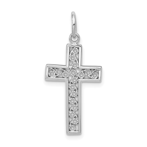 14K White Gold Filigree Cross Charm