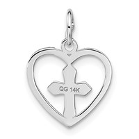 14K White Gold Cut-out Cross in Heart Charm view 3
