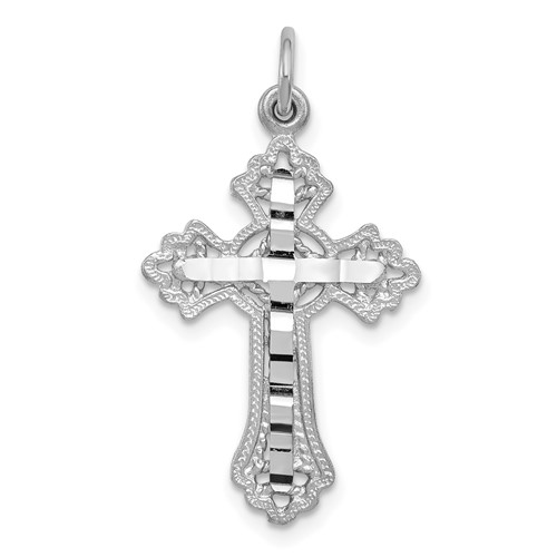 14K White Gold Fleur De Lis Cross Charm