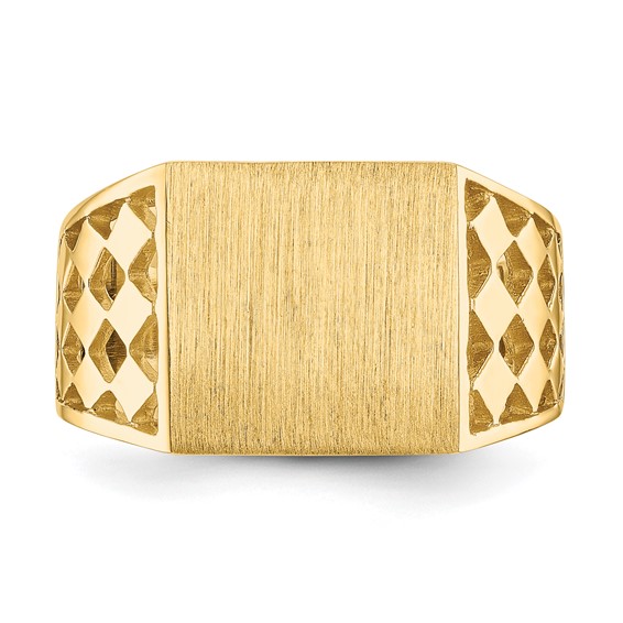 14k 12.5x12.0mm Rectangle Open Back Cut-out Squares Mens Signet Ring
