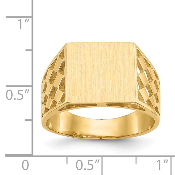14k 12.5x12.0mm Rectangle Open Back Cut-out Squares Mens Signet Ring