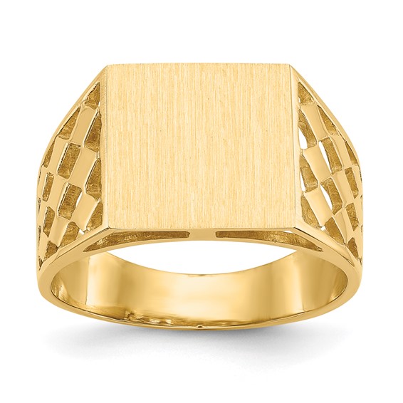 14k 12.5x12.0mm Rectangle Open Back Cut-out Squares Mens Signet Ring