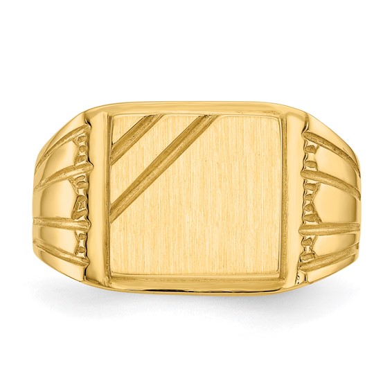 14k 11.5x11.0mm Rectangle Open Back Mens Signet Ring