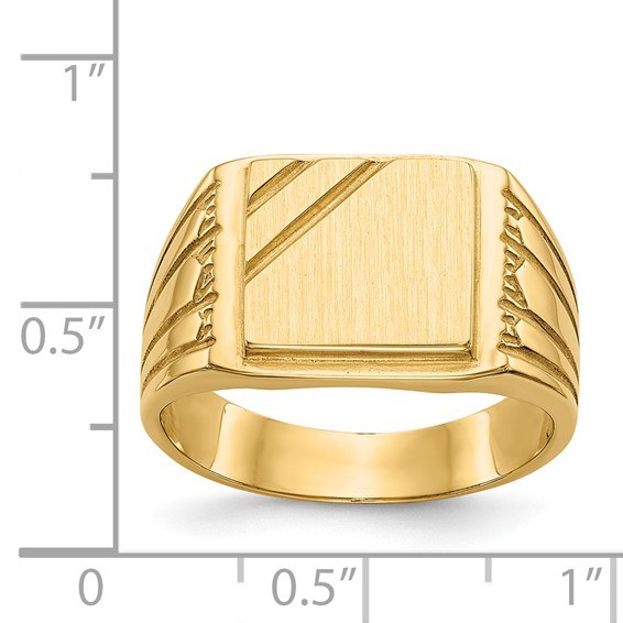 14k 11.5x11.0mm Rectangle Open Back Mens Signet Ring