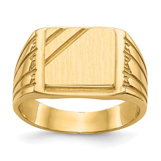 14k 11.5x11.0mm Rectangle Open Back Mens Signet Ring