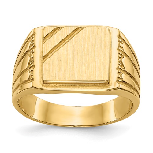 14K Yellow Gold 11.5x 11.0mm Rectangle Open Back Mens Signet Ring