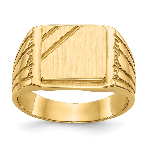 14k 11.5x11.0mm Rectangle Open Back Mens Signet Ring