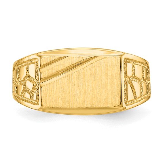 14k 13.0x8.5mm Rectangle Open Back Mens Nugget Signet Ring