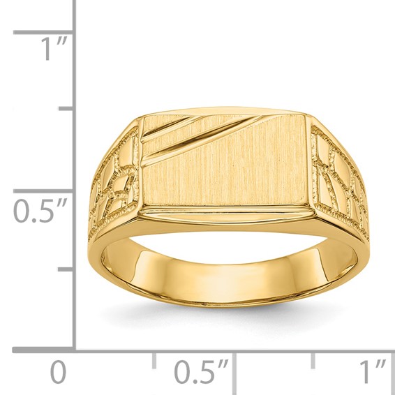 14k 13.0x8.5mm Rectangle Open Back Mens Nugget Signet Ring