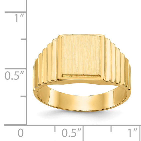 14k 8.5x10.0mm Rectangle Open Back Mens Signet Ring