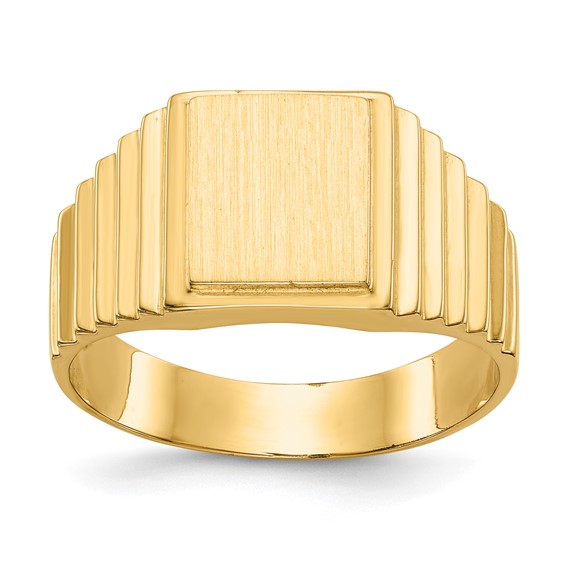 14k 8.5x10.0mm Rectangle Open Back Mens Signet Ring