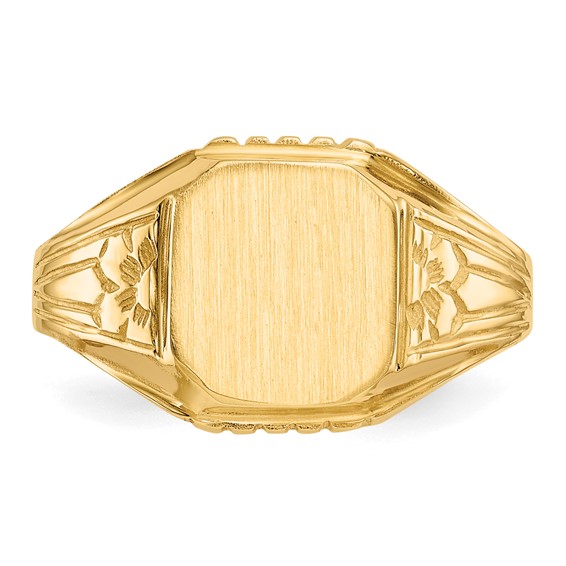 14k 9.0x9.0mm Octagon Open Back Floral Signet Ring