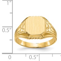 14K Yellow Gold 9.0x 9.0mm Octagon Open Back Floral Signet Ring view 5
