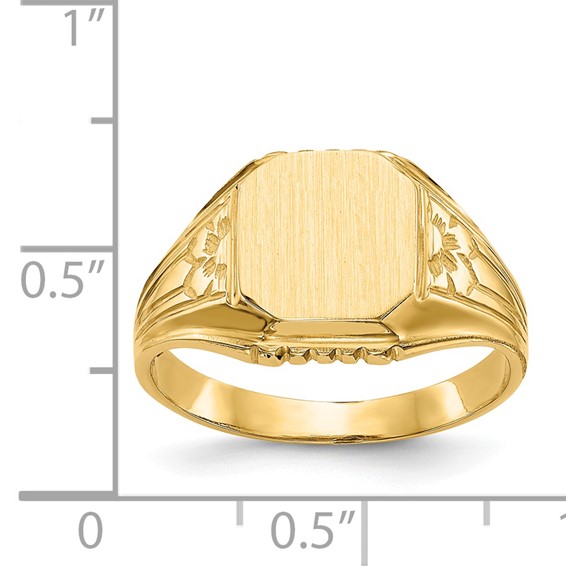 14k 9.0x9.0mm Octagon Open Back Floral Signet Ring