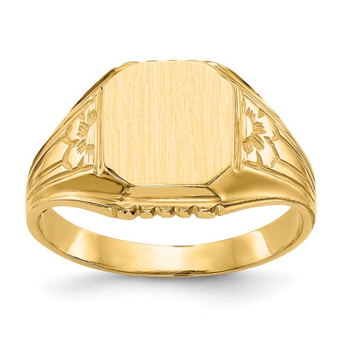 14K Yellow Gold 9.0x 9.0mm Octagon Open Back Floral Signet Ring