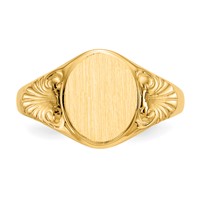14K Yellow Gold 7.5x 10.0mm Oval Closed Back Signet Ring view 4