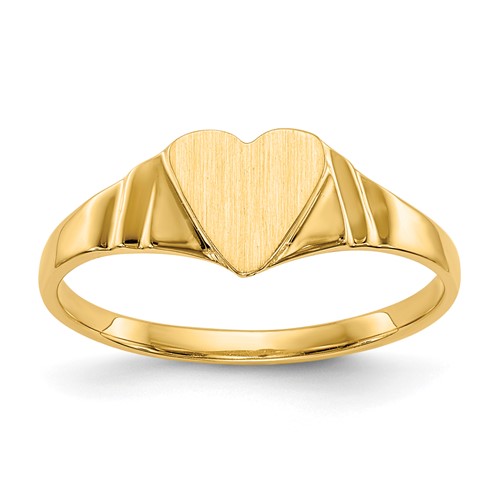 14K Yellow Gold 5.5x 5.25mm Closed Back Heart Signet Ring, Size 3