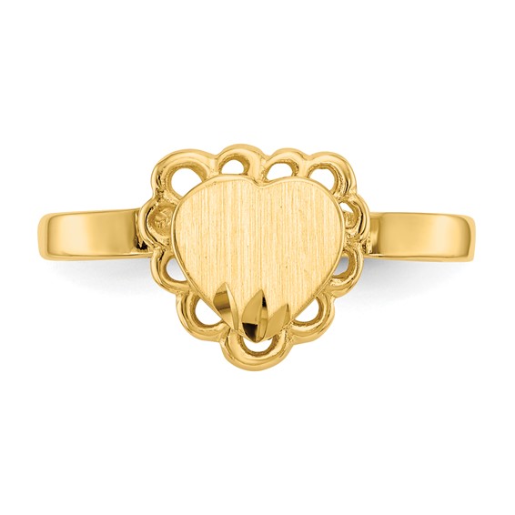 14k 7.0x6.5mm Open Back Scalloped Edge Heart Signet Ring