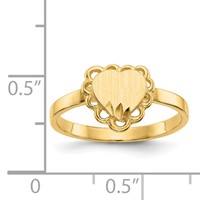 14K Yellow Gold 7.0x 6.5mm Open Back Scalloped Edge Heart Signet Ring view 5