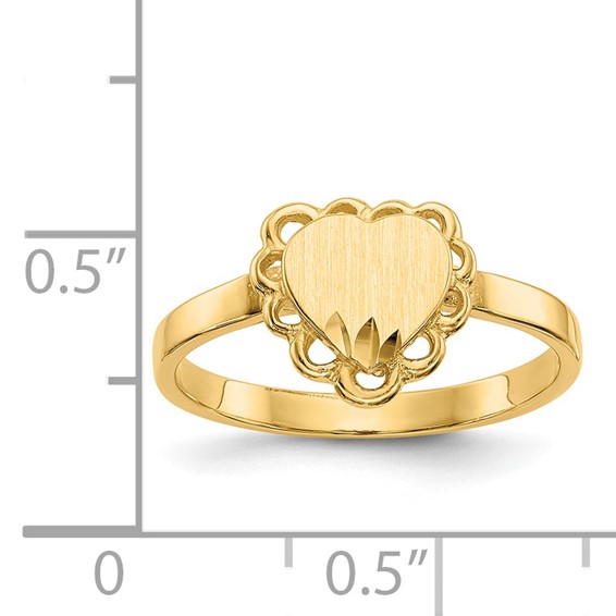 14k 7.0x6.5mm Open Back Scalloped Edge Heart Signet Ring