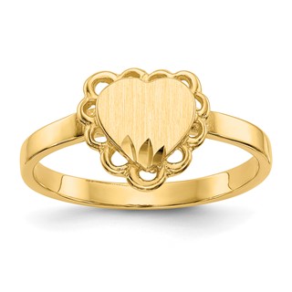 14k 7.0x6.5mm Open Back Scalloped Edge Heart Signet Ring
