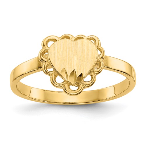 14K Yellow Gold 7.0x 6.5mm Open Back Scalloped Edge Heart Signet Ring
