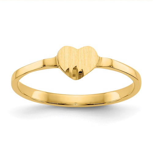 14K Yellow Gold Diamond-cut 5.0x 4.75mm Closed Back Heart Signet Ring, Size 4