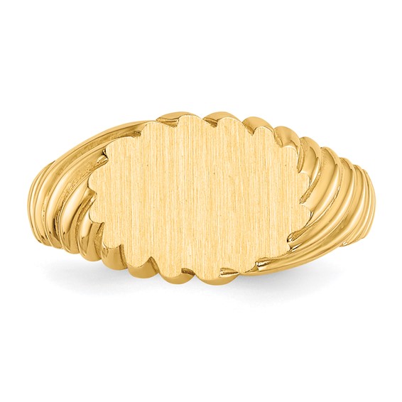 14k 10.0x7.5mm Oval Open Back Scalloped Edge Signet Ring