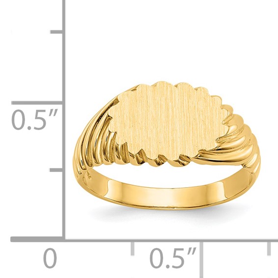 14k 10.0x7.5mm Oval Open Back Scalloped Edge Signet Ring