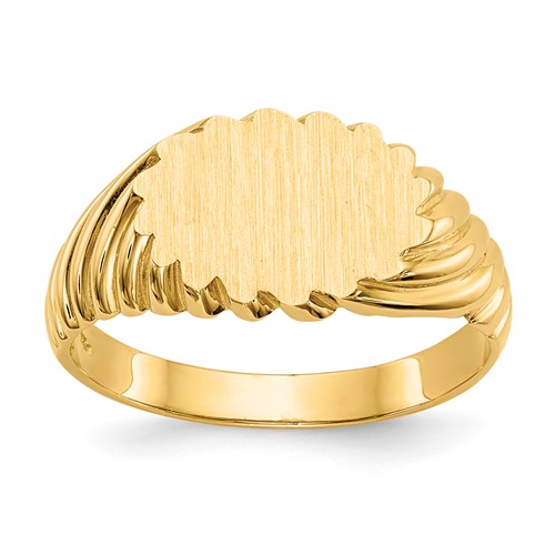 14K Yellow Gold 10.0x 7.5mm Oval Open Back Scalloped Edge Signet Ring