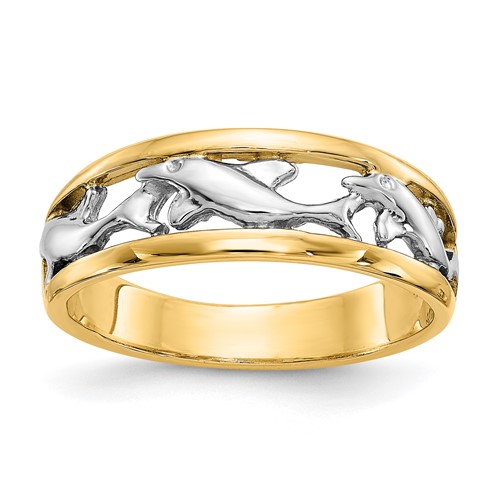 14K and White Rhodium Dolphin Band Ring