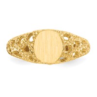 14K Yellow Gold 5.5x 6.5mm Open Back Oval Filigree Signet Ring view 5