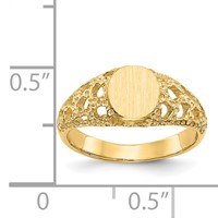 14K Yellow Gold 5.5x 6.5mm Open Back Oval Filigree Signet Ring view 3