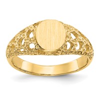 14K Yellow Gold 5.5x 6.5mm Open Back Oval Filigree Signet Ring view 1