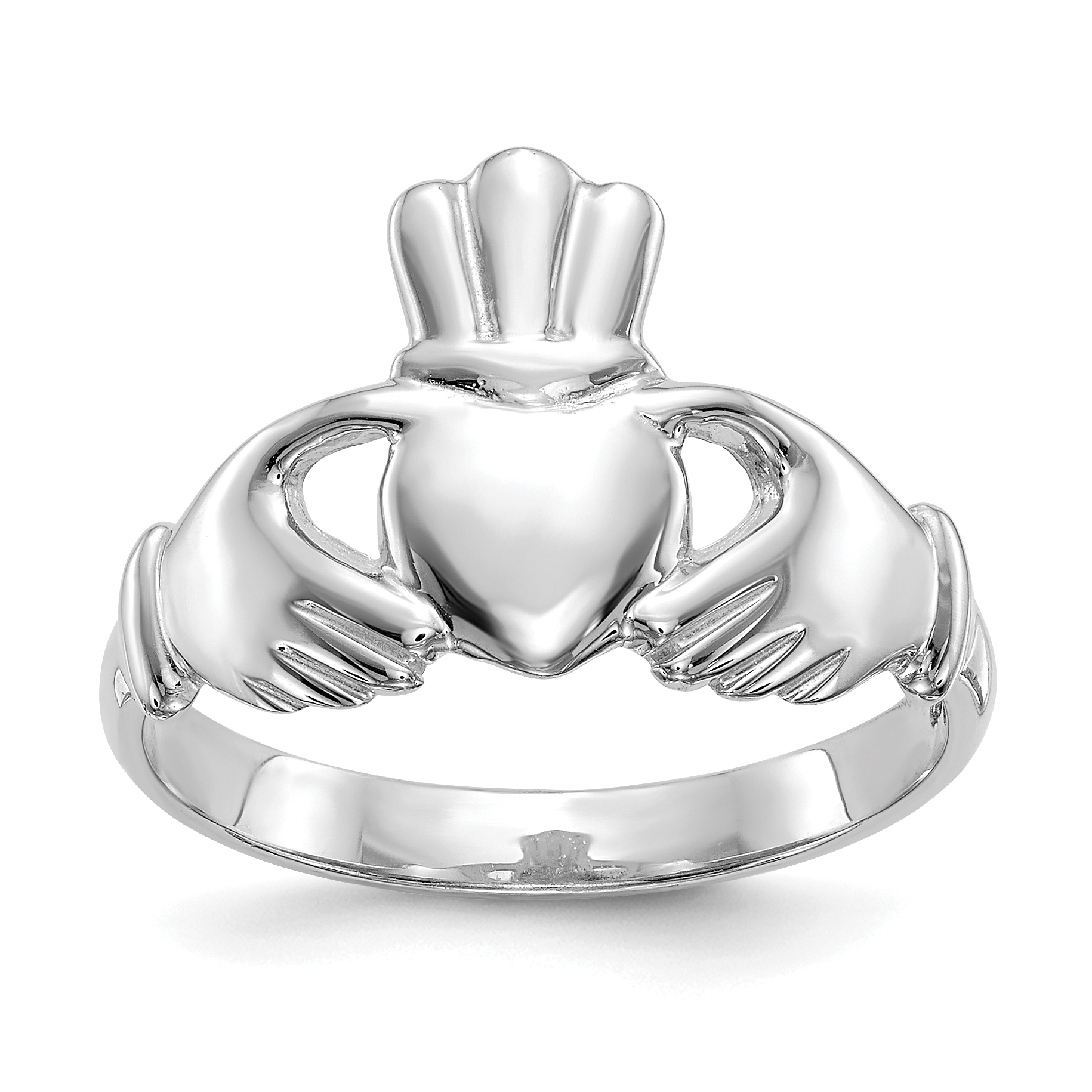 14k White Gold Polished Claddagh Ring (CH222)