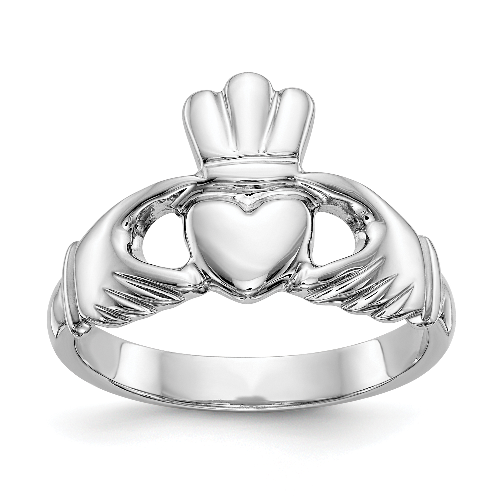 14k White Gold Polished Claddagh Ring (CH223)