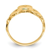 14K Yellow Gold Imitation Green Stone Claddagh Ring view 2
