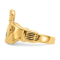 14K Yellow Gold Imitation Green Stone Claddagh Ring view 4