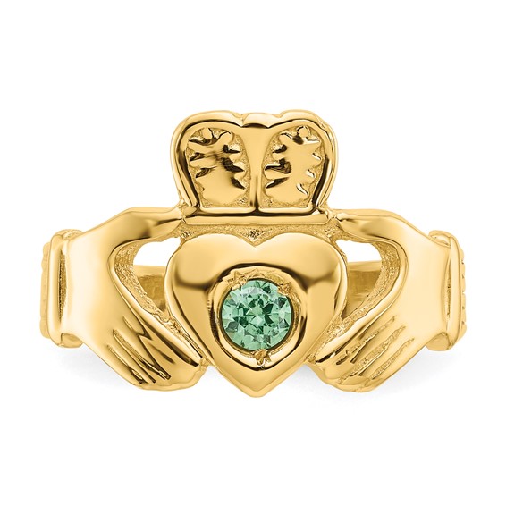 14k Imitation Green Stone Claddagh Ring