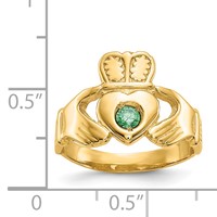 14K Yellow Gold Imitation Green Stone Claddagh Ring view 3