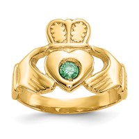 14K Yellow Gold Imitation Green Stone Claddagh Ring view 1