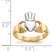 14K and White Rhodium Polished Claddagh Ring view 3