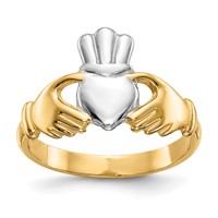 14K and White Rhodium Polished Claddagh Ring view 1