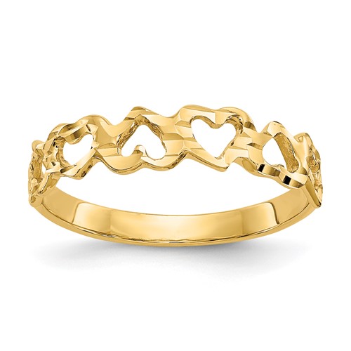 14K Yellow Gold Diamond-cut Hearts Ring