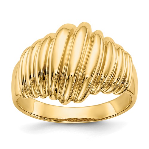 14K Yellow Gold Polished Scalloped Dome Ring