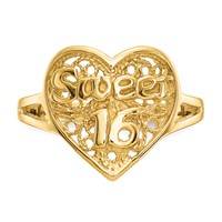 14K Yellow Gold Sweet 16 Filigree Heart Ring view 5